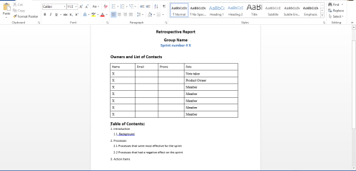 Our team's template of a sprint retrospective report  